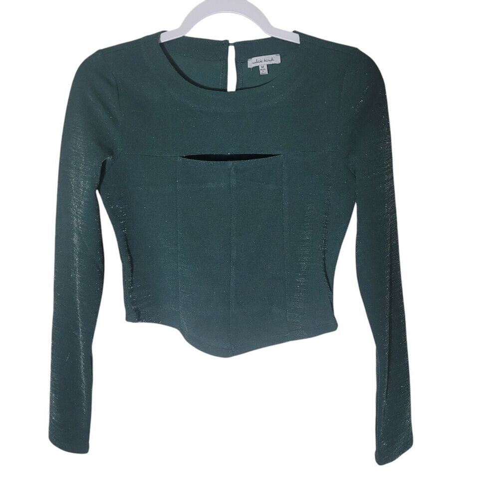 White Birch Long Sleeve Corset Metallic Top Women's Size Medium Green Holiday